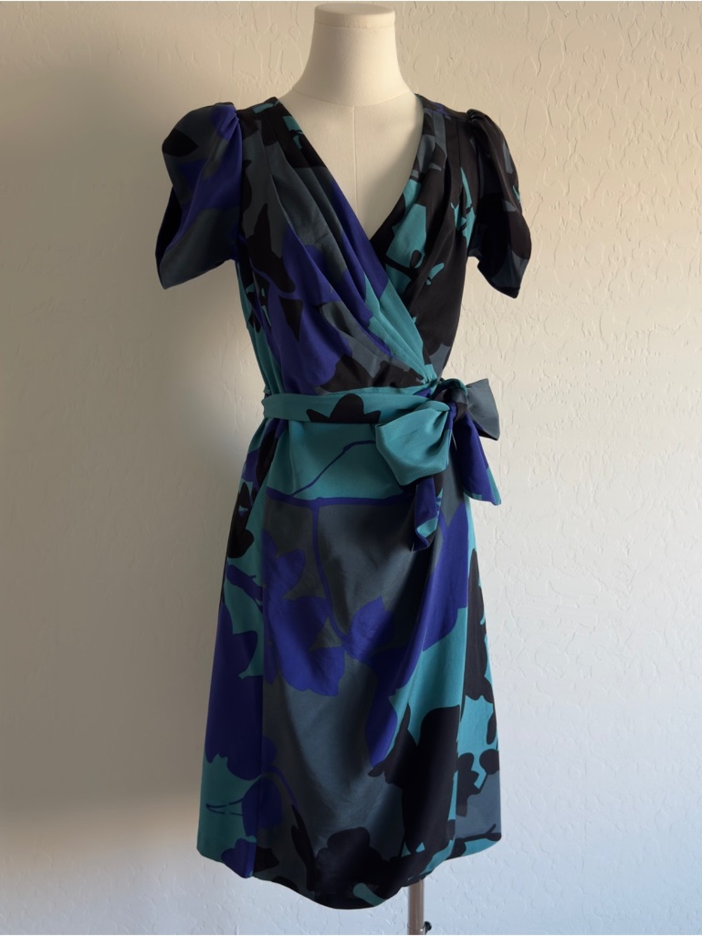 Teal & Blue Floral Wrap Dress